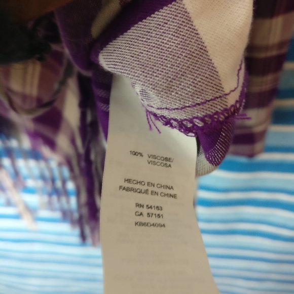 Purple Gingham plaid Western Fringed hem Long sleeve Button down Shirt, M - Picture 5 of 8